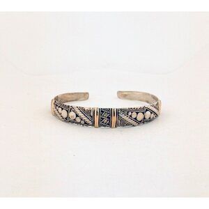 Vintage Sterling Silver 925 Etched Cuff Bracelet Tribal Design Size 6 Estate